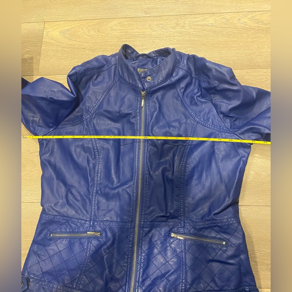 Reitmans Blue Faux Leather Moto Jacket Size Large Biker Style Zip Up - Picture 9 of 13